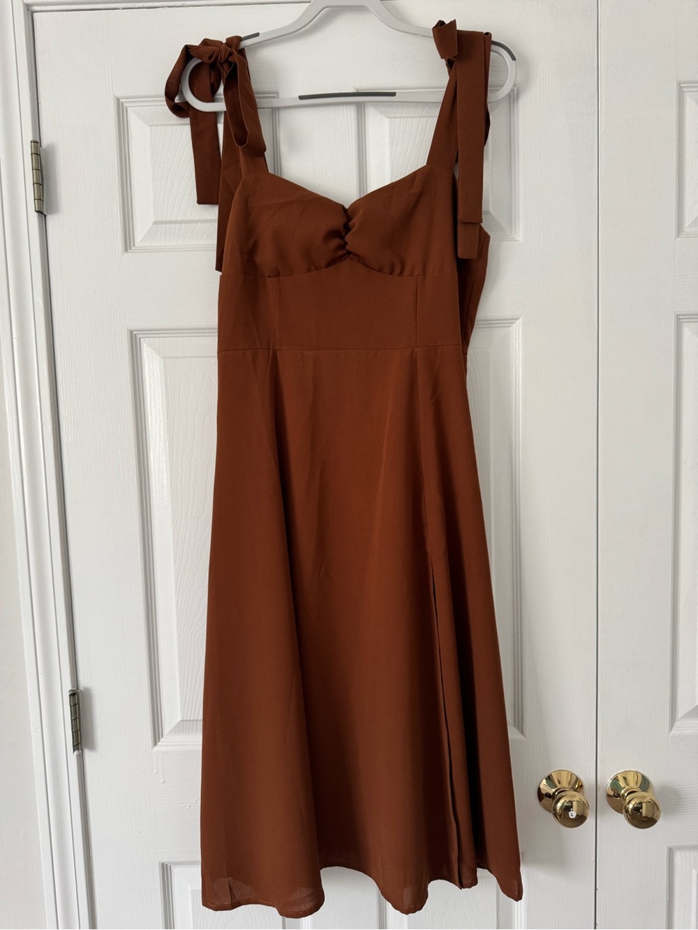 Women's Tie-Shoulder Midi Dress in Rich Brown